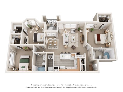 Floor plan for 3 beds, 2 baths, 1188 sqft
